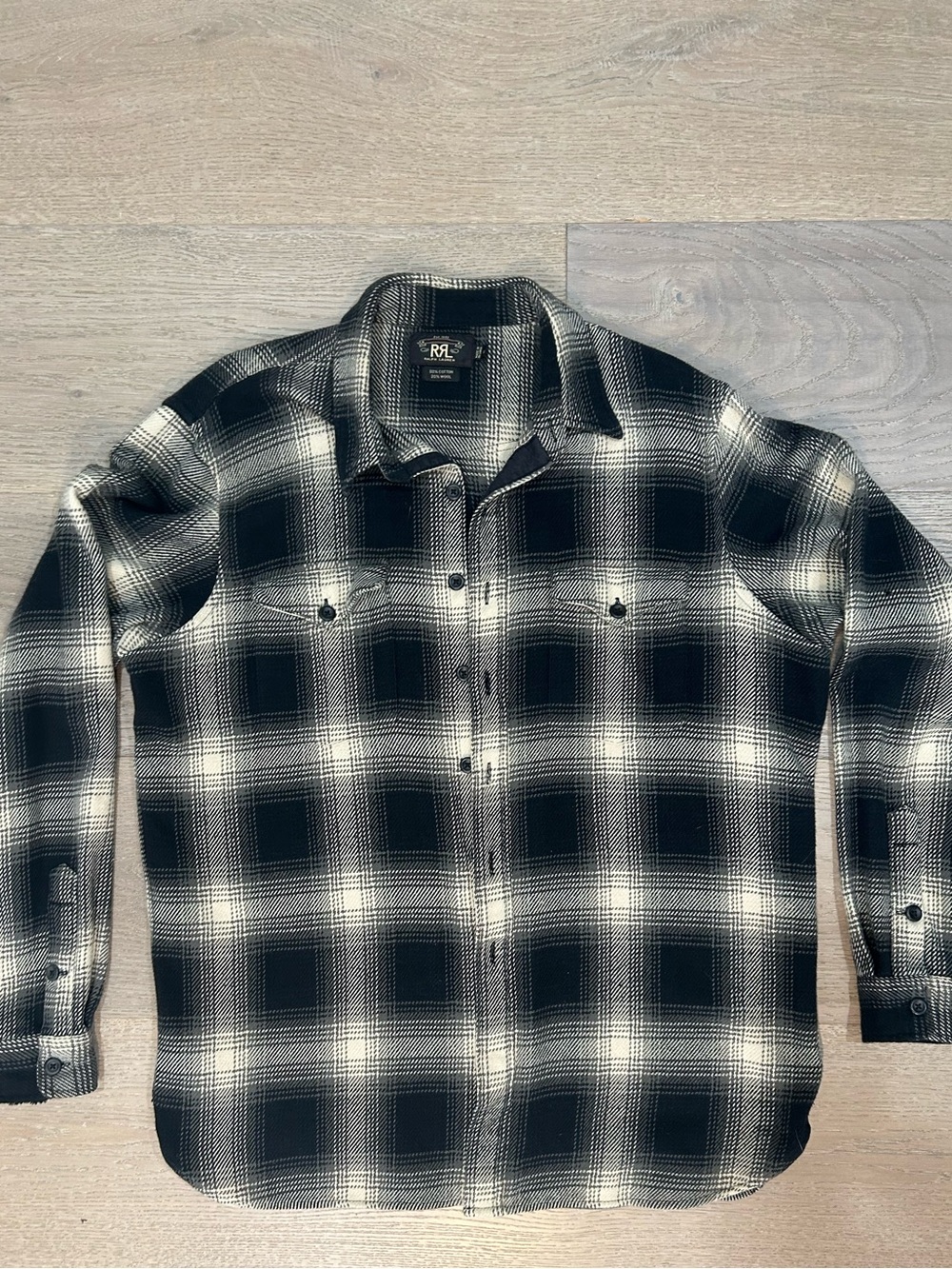 Ralph Lauren Double RL Black and Tan Plaid Twill Button-Up Workshirt